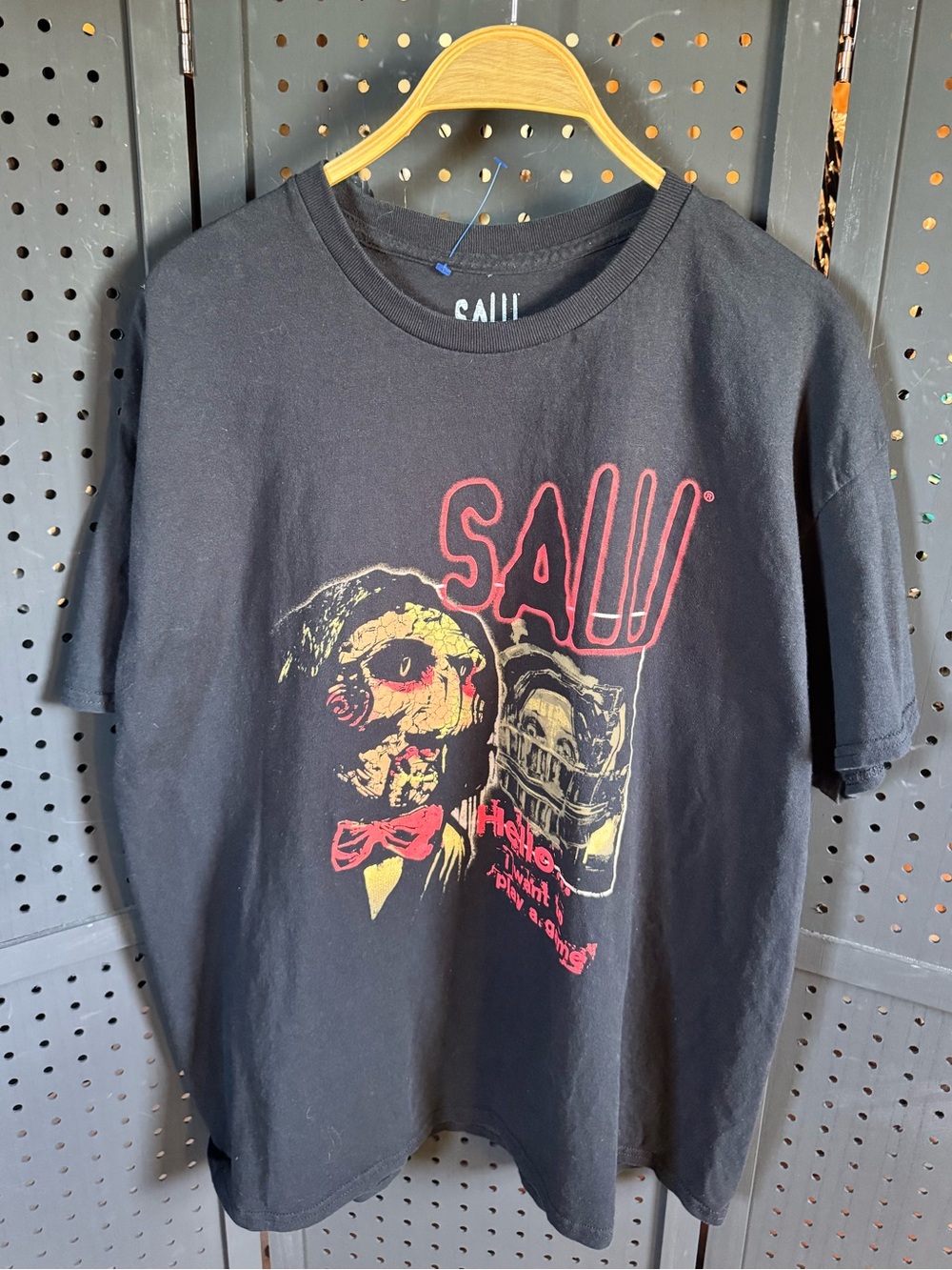 SAW Graphic Black T-Shirt with Red & Yellow Print